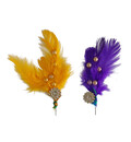 Deity Crown Decorative Pins with Colorful Feather, Golden Pearls & Diamond Flower