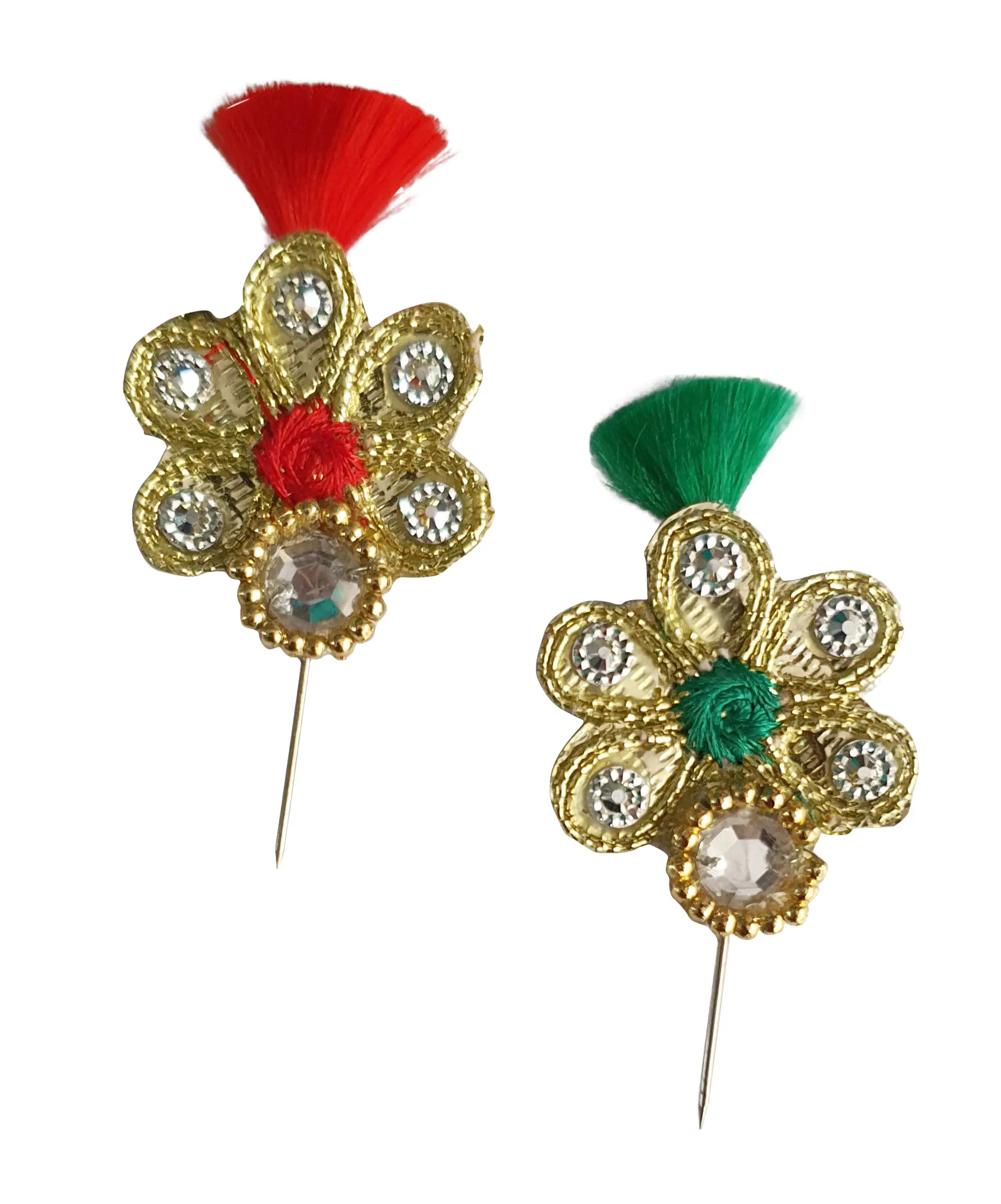 Deity Crown Decorative Pins with Peacock Feather, Vibrant Sequins & Multiple Diamonds