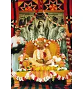Srila Prabhupada in Balboa Park, San Diego Playing Kartals on Yellow Vyasasana in front of Big Panca-Tattva Painting