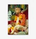 Prabhupada Giving Class in Los Angeles New Dwarka Temple with Folded Hands on Red Vyasasana