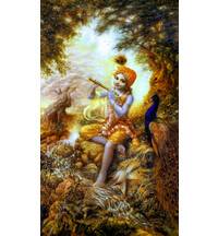 Krishna Playing His Flute in the Forest