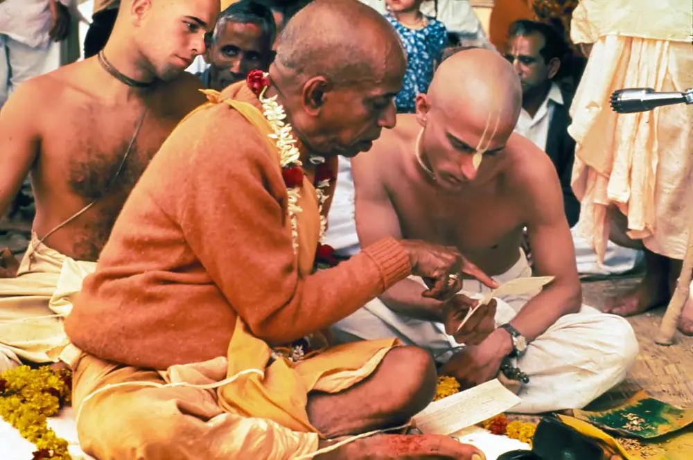 Srila Prabhupada Teaching Gayatri Mantra to Disciple