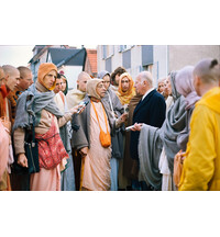 Prabhupada on Morning Walk with Distinguished Guest