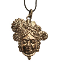 Big Krishna's Face Pendant - White Metal with Black Thread