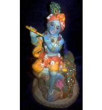 Krishna With Peacock  Polyresin Figure (5" high)