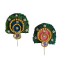 Deity Crown Decorative Pins with Circular Peacock Feather, Golden Pearls & Diamonds