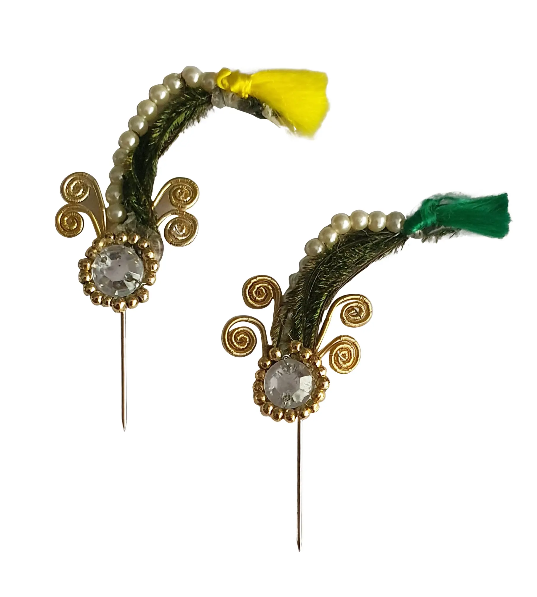 Deity Crown Decorative Pins with Peacock Feather, Vibrant Sequins & Multiple Diamonds