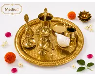 Medium Aroti Set (11.5" tray w/ Bell, Incense Holder, Flower Tray, Conch, Ghee Lamp) Medium Aroti Set (11.5" tray w/ Bell, Incense Holder, Flower Tray, Conch, Ghee Lamp)