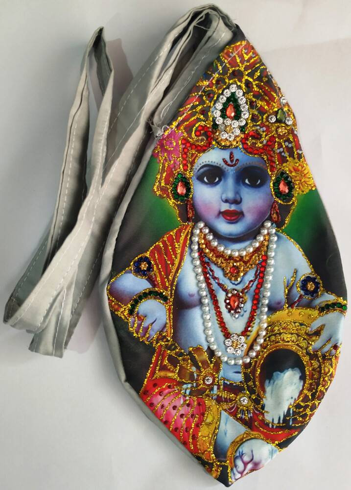 Krishna the Butter Thief Digitally Printed Bead Bag with Embroidery