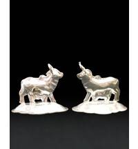 Altar Decoration, White Metal -- Cows (2 piece set)