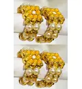 Deity Bracelets -- Colorful Enameled Dots and Golden White Pearls_TMS32