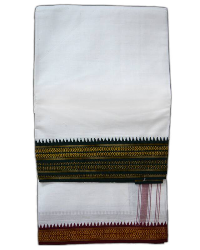 Dhoti / Chadar -- Cotton with Ganga-Yamuna Embroidered Borders