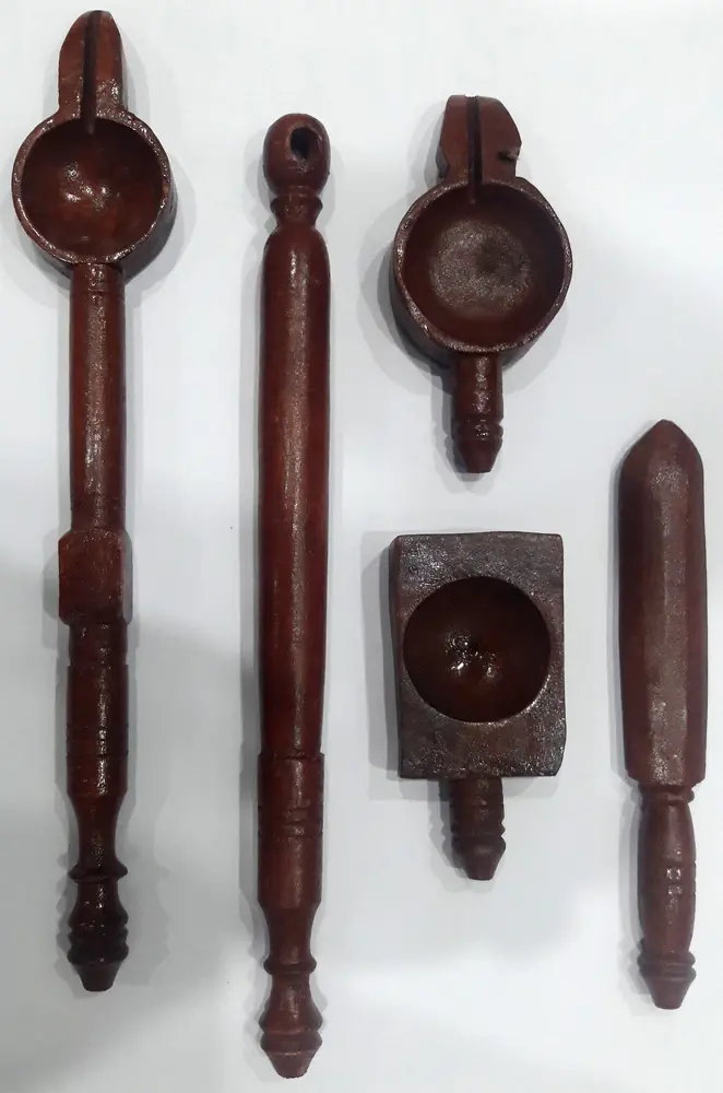 Classic Vedic Fire Yajna Sacrifice Implements (5 wooden piece set)