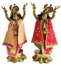 Gaura Nitai Deity Clothes -- Contrasting Colors, Open Top and Diamond Work