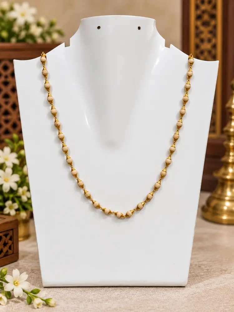 Gold Plated Silver Tulsi Necklace - Large Beads