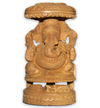 Hand-Carved Wood Ganesh Figure