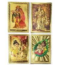 Golden Krishna Pictures with Magnet (set of 4, 3.5x2.5")