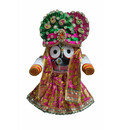 Jagannatha Crowns with Matching Dress - Pink & Green Kerry, Flowers, Pearls & Diamonds (3 Crowns & Dresses)