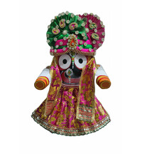 Jagannatha Crowns with Matching Dress - Pink & Green Kerry, Flowers, Pearls & Diamonds (3 Crowns & Dresses)