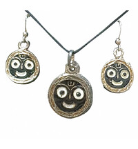 Jagannatha Set - Pair of Earrings & Matching Pendant with Black Thread