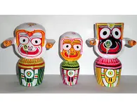 Jagannatha, Baladeva and Subhadra Deities (8" High) Jagannatha, Baladeva and Subhadra Deities (8" High)
