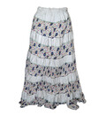 Gopi Skirt -- Jaipuri Panels, White w/ Multicolored Patterns