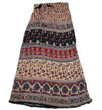 Gopi Skirt -- Jaipur Rayon, Beige Background w/ Contrasting Pattern