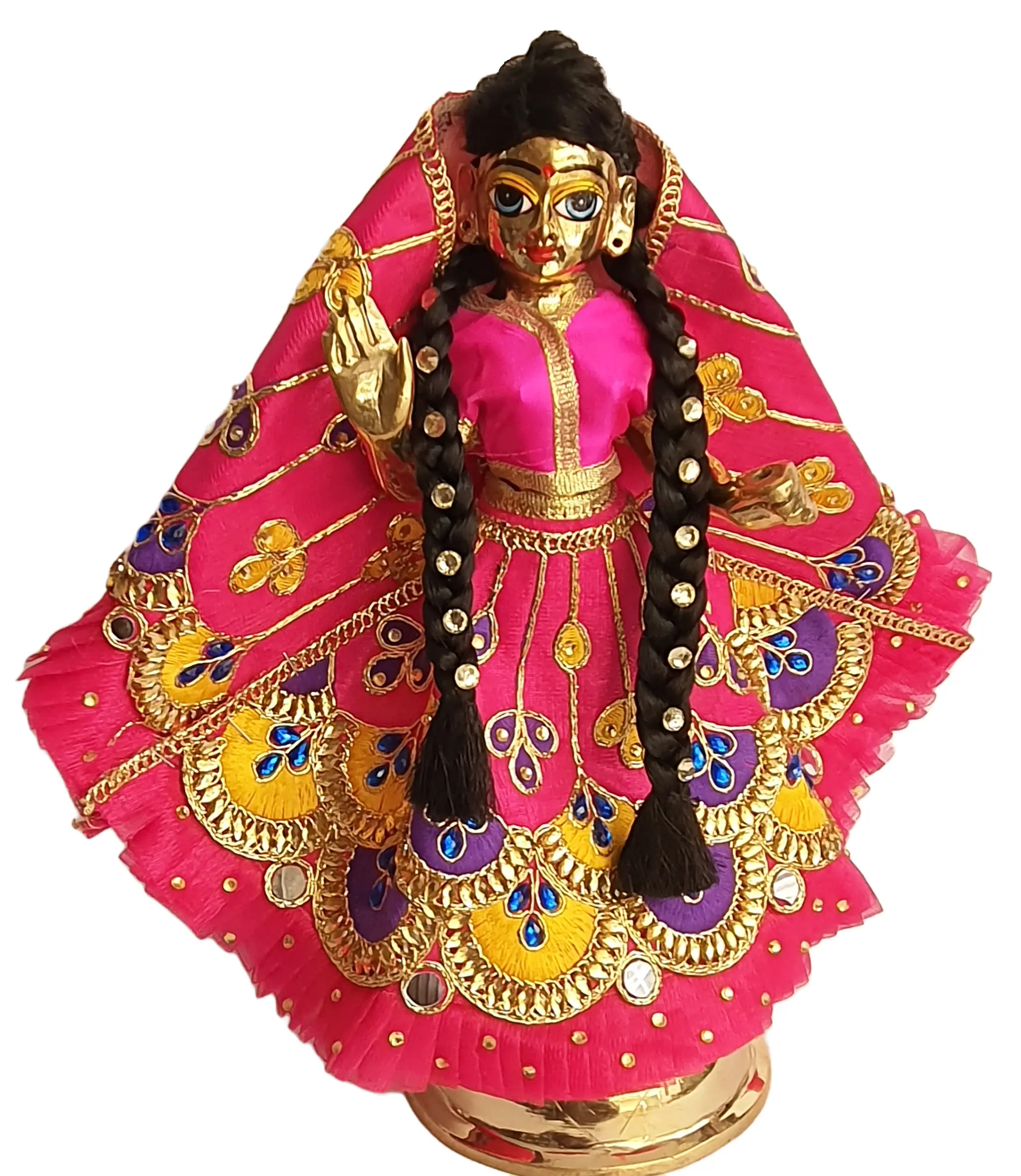 Krishna\'s Curly Hair & Radha\'s Ponytail with decorated Bun -- Hair / Wigs (set of 2)