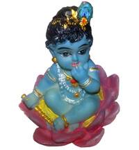 Baby Krishna Sitting in a Lotus Flower Polyresin Figure (2.5" high)