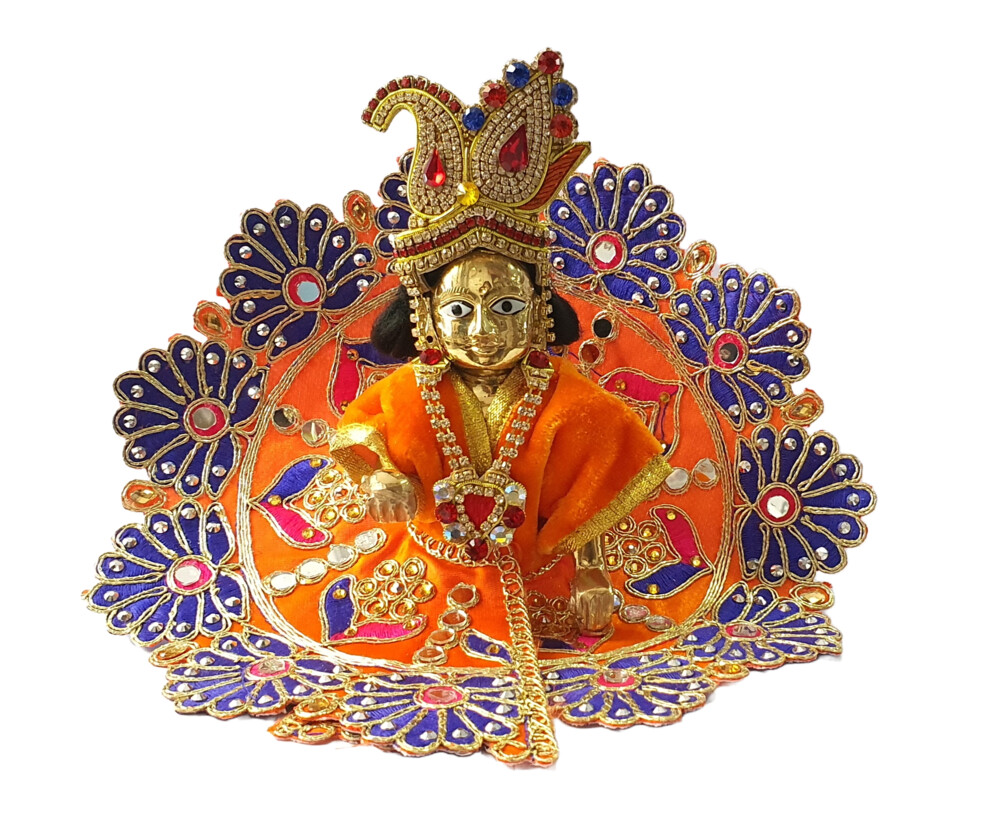 Laddu Gopal Crown and Necklace Set - Orange Yellow Thread & Diamond