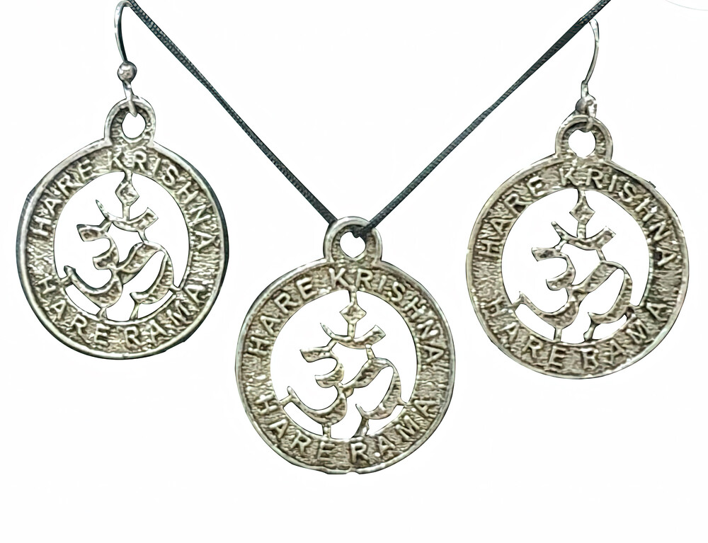 Sudarshan Chakra Set - Pair of Earrings & Matching Pendant with Black Thread