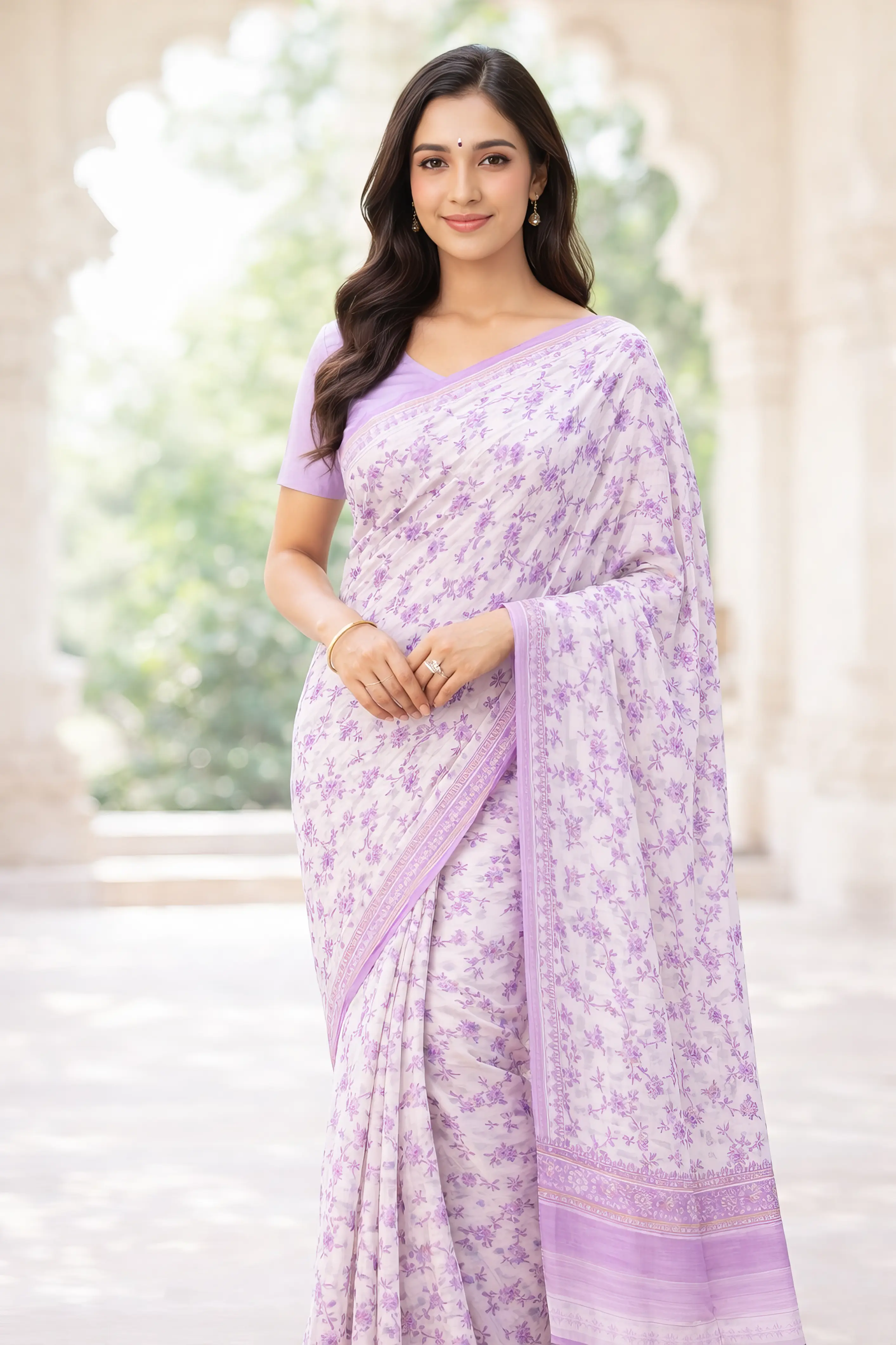 Mulmul Plain Sari with Border - Pure Cotton