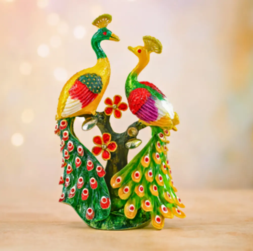 Peacock Pair Trinket Box (Natural Color)