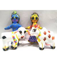 Radha Krishna with Cow and Calf Dolls -- Childrens Stuffed Toy