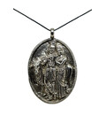 Radha Krishna with Cow Big White Metal Pendant with Black Thread