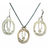 Sanskrit Om Govinday Set - Pair of Earrings & Matching Pendant with Black Thread