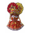 Jagannatha Crowns with Matching Dress - Yellow & Red Kerry, Flowers, Pearls & Diamonds (3 Crowns & Dresses)