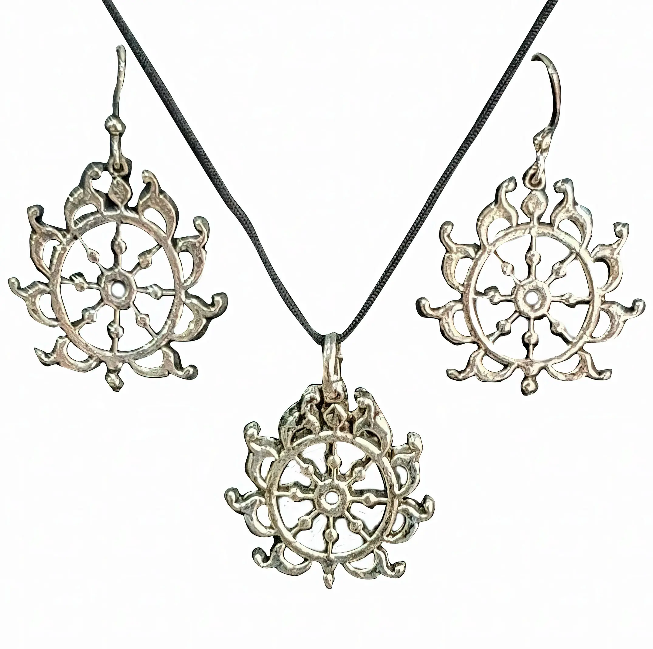 Jagannatha Set - Pair of Earrings & Matching Pendant with Black Thread