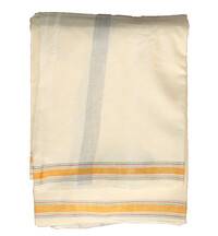 Silk / Cotton Dhoti & Chaddar Set -- Color Borders -- Off White