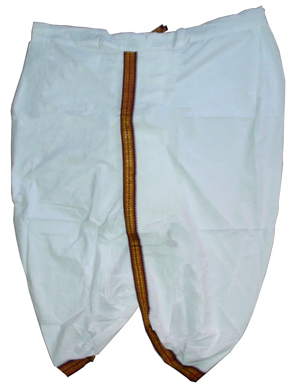 Dhoti Ready-Made With Embroidered Borders - Pure Fine Cotton