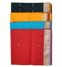 Sari, Cotton Printed  -- South Indian Solid Color With Shiny Border