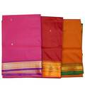 Sari, Synthetic  -- South Indian (Plain Bright Colors with Golden Border)