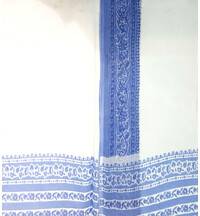 Sari, Fine Cotton -- White with Printed Blue Border