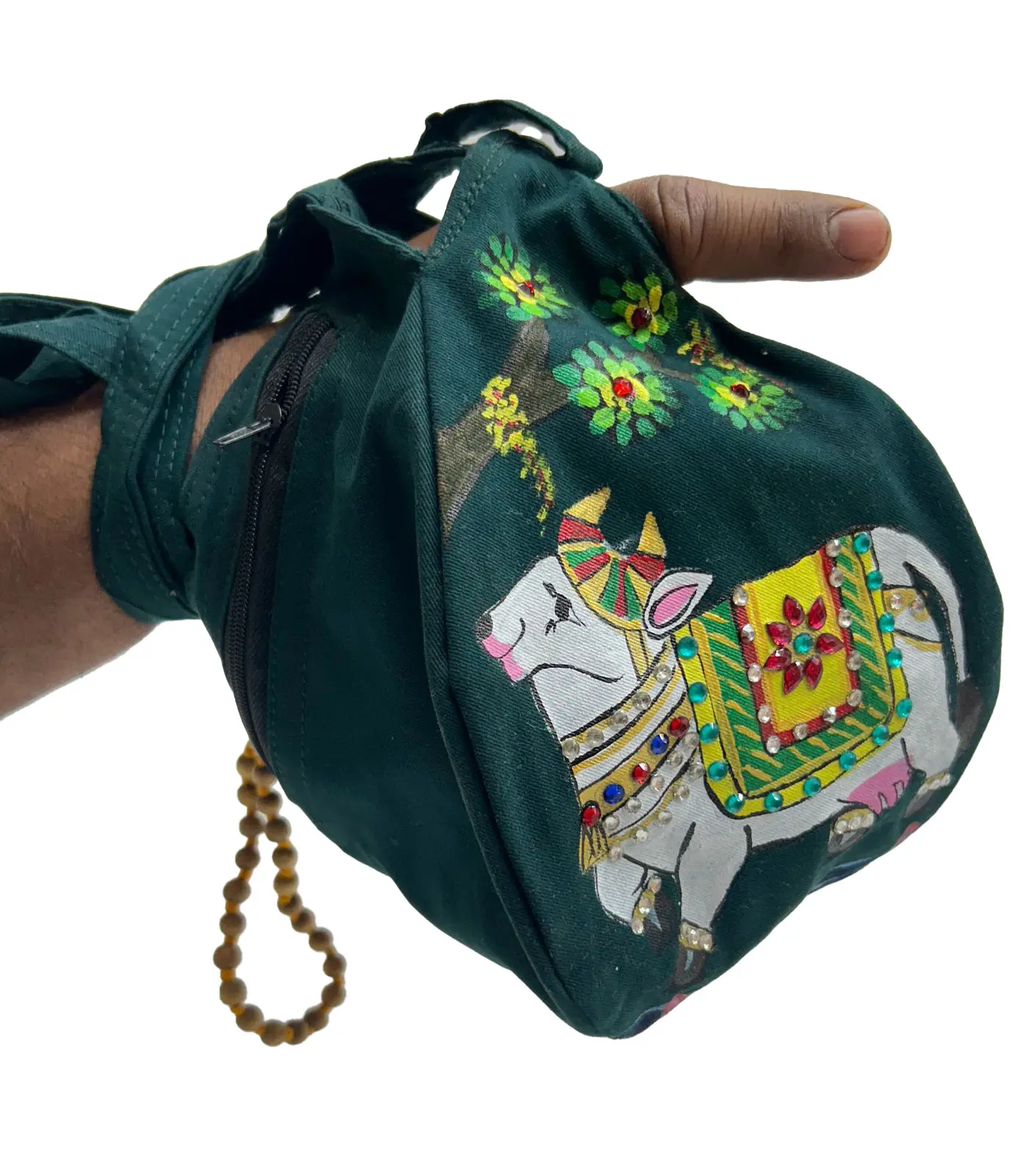 Hand-painted Sri Radha Bead Bag